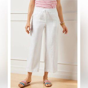 Talbots White Linen Wide Leg Crop Pants, M
